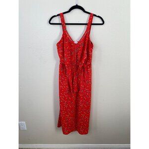 Sienna Sky Womens Red Orange Floral Midi Dress Small Sleeveless V-Neck Polyester